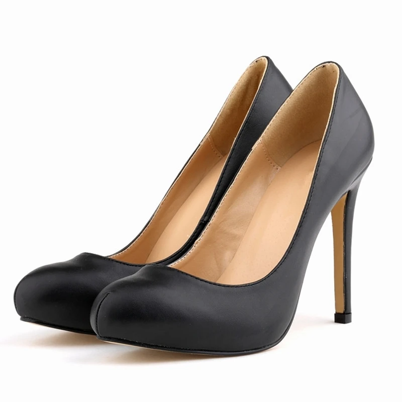 

Elegant Thin Stilettos High Heels Fashion Ladies Black Blue Soft Leather Pumps Sexy Spring Autumn Round Toe Shoes E0081