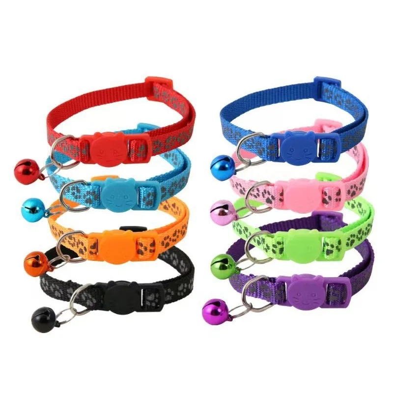 

Pet Collar 1.0 Reflective Footprint Bell Cat Safety Buckle Colored Cat Buckle Nocturnal Round Ear Reflective Collar