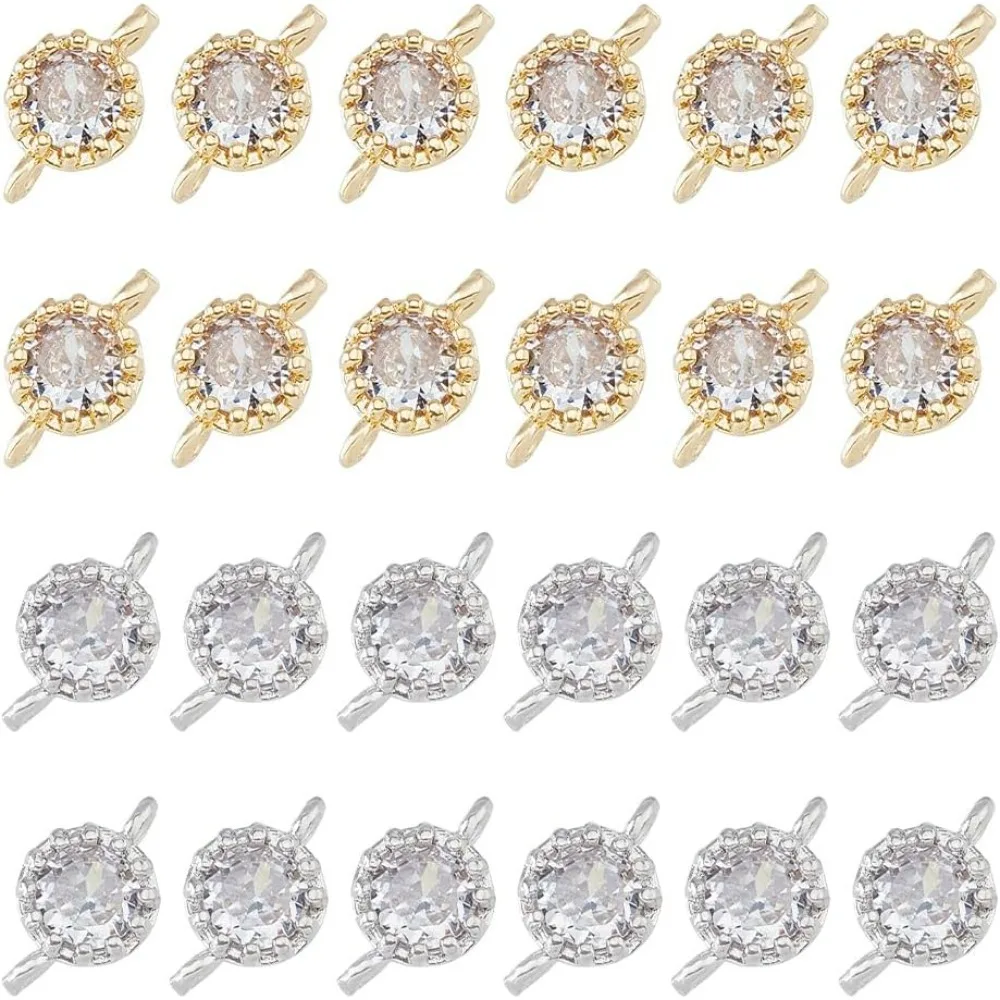 

24Pcs 2 Colors Cubic Zirconia Links Rhinestones Bracelet Necklace Connector with Brass Findings Flower