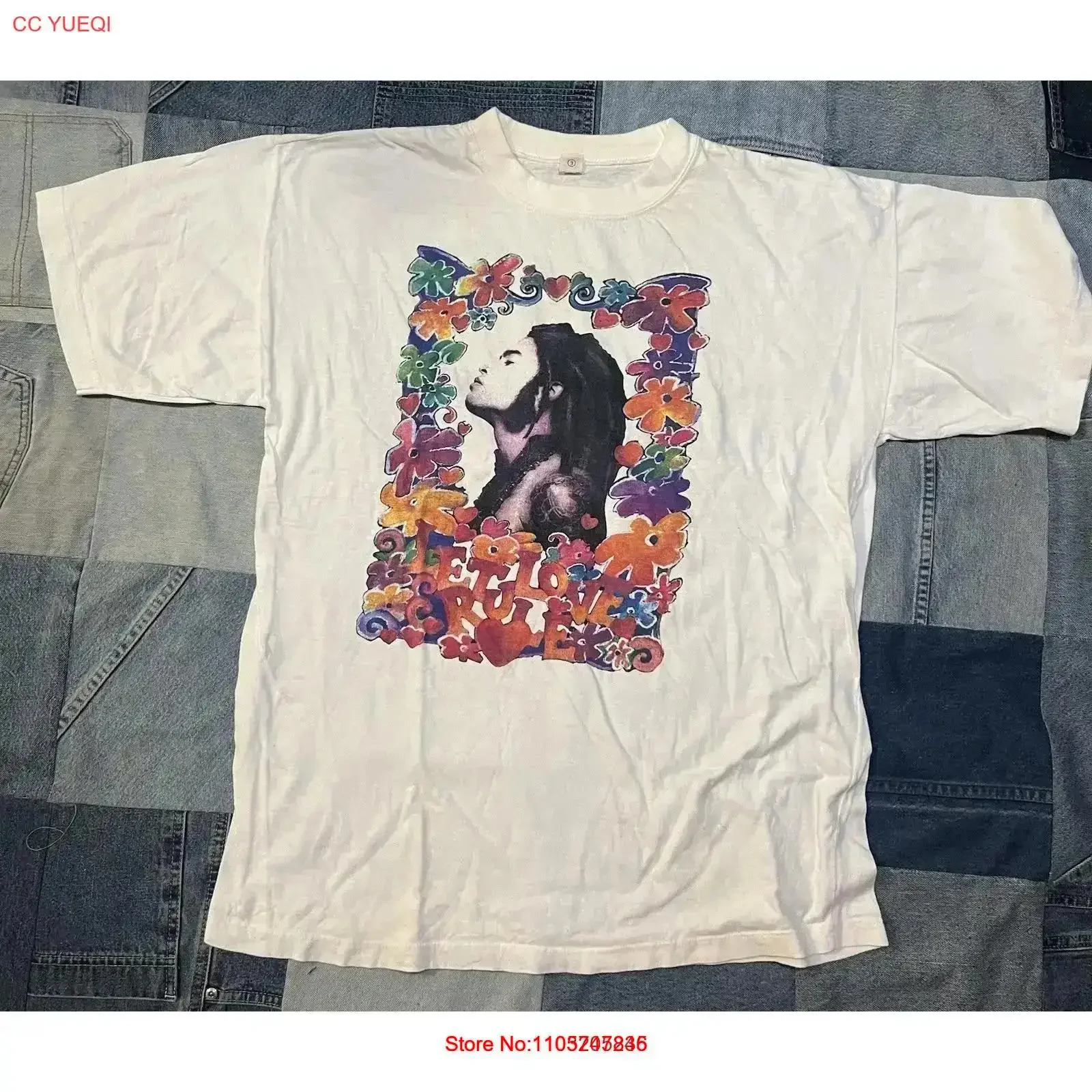 Camiseta vintage de los años 90 de Lenny Kravitz Let Love Rule, talla L XL, con gráfico lavado, ligeramente versátil, transpirable, vintage, lavada
