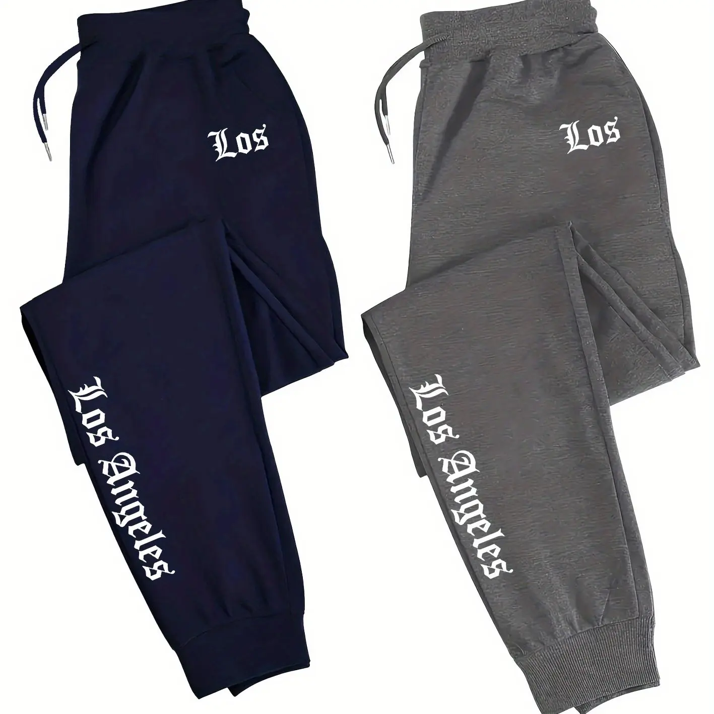 2 Pack Men Jogger Pants Los Angeles Gothic Letter Print Sweatpants Elastic Drawstring Cuffed Casual Sports Trousers