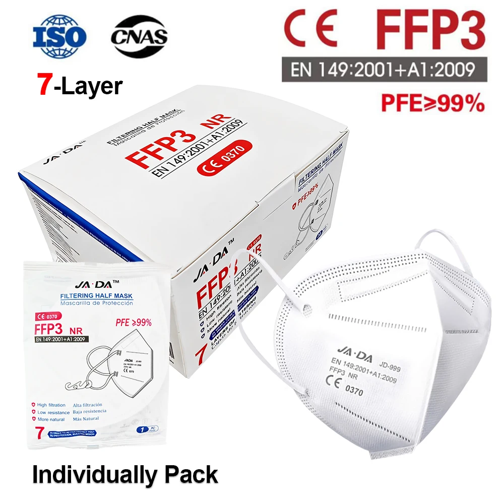 20/40PCS 7-Layer FFP3 Face Mask EU CE Certified 99 Level Protection for Adults 3D Protective Respirator Individual Package
