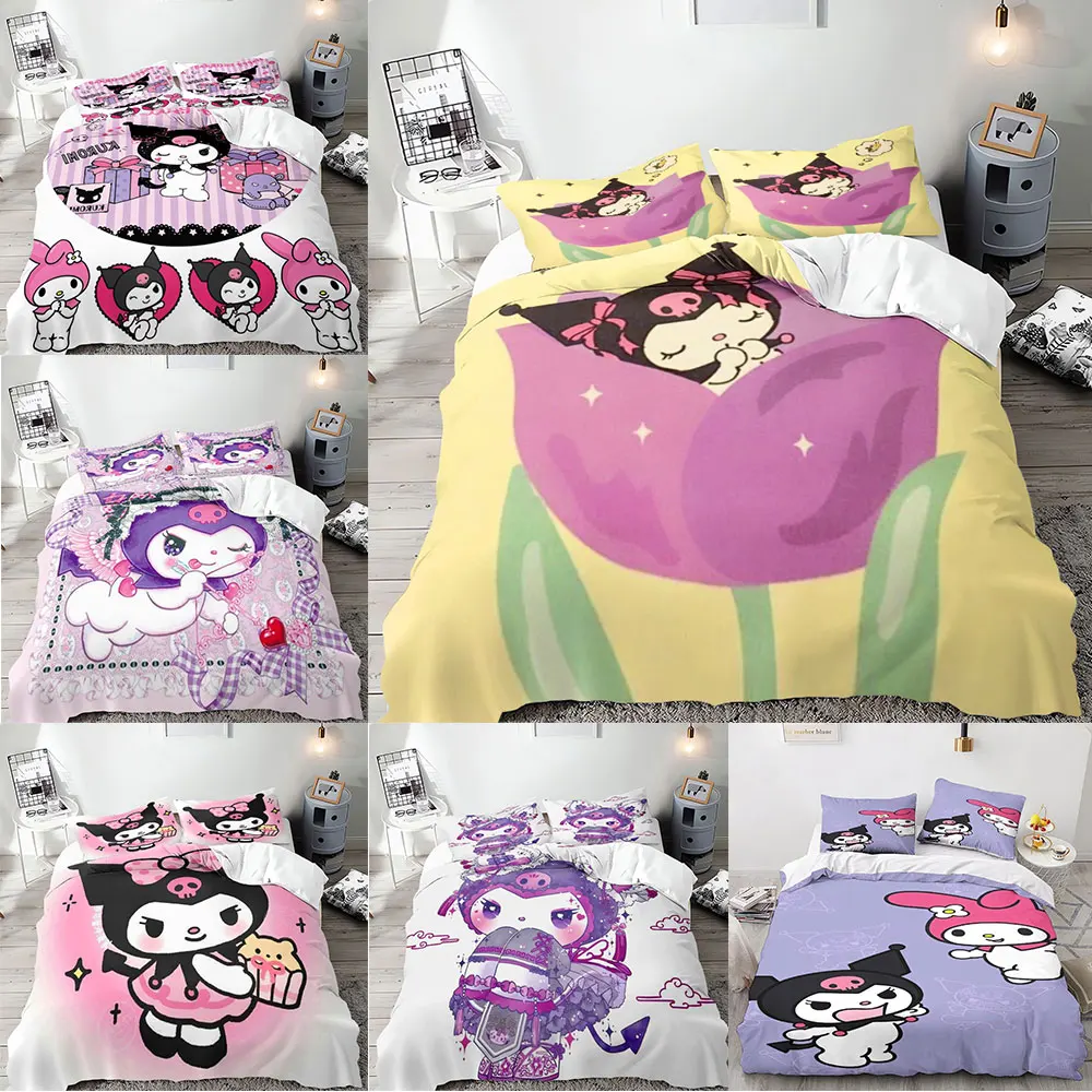 

Cute Kuromi Bedding Sets Comforter Quilt Bed Cover Duvet Cover Pillow Case 2-3 Pieces Sets Room Decor Teen Kids Gift