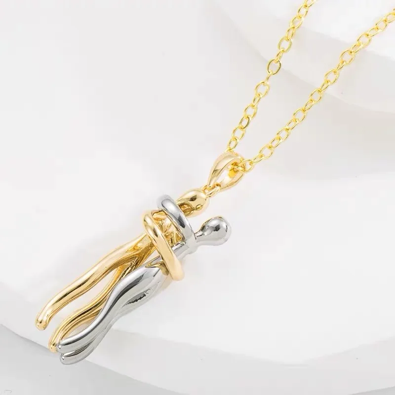ANENJERY 316L Stainless Steel Couple Hug Pendant Necklace for Lover Anniversary Valentine\'s Day Wedding Classic Jewelry Gifts