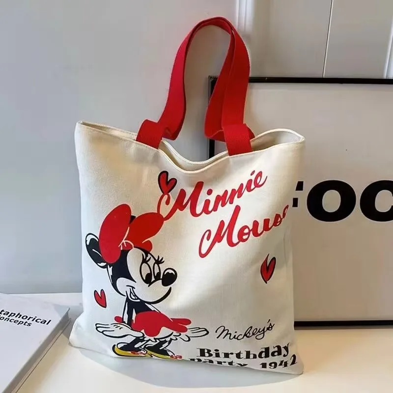 Disney Mickey and Minnie Cartoon Creative Printed Pattern Handbag Large Capacity Fashion Canvas Shoulder Bag Female Mommy Bag image 4
