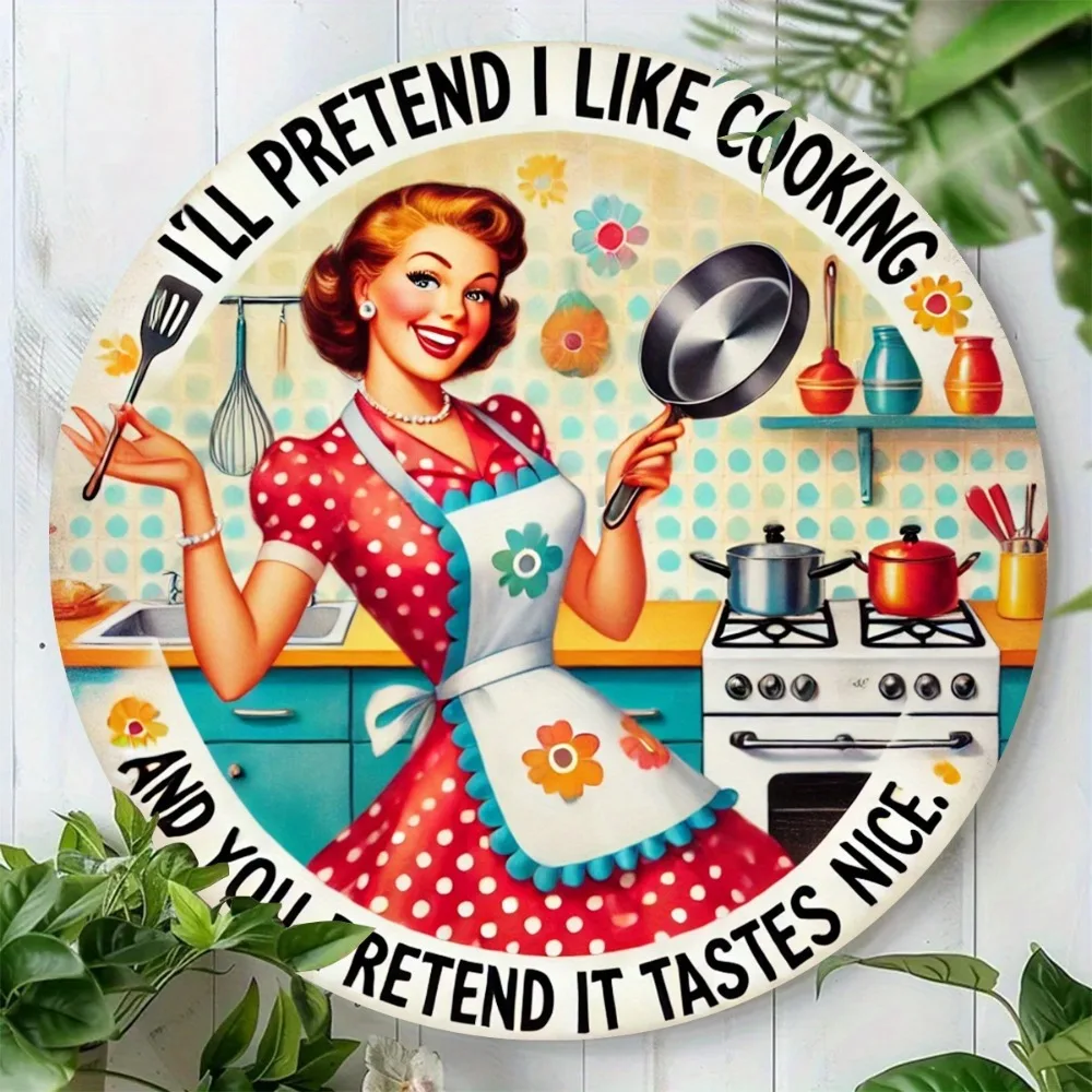 CIFbuy Vintage Aluminium-Wandkunst „I'll Pretend I Like Cooking“, wasserfest, langlebig, rostfrei, Metallschild für Küchendekoration