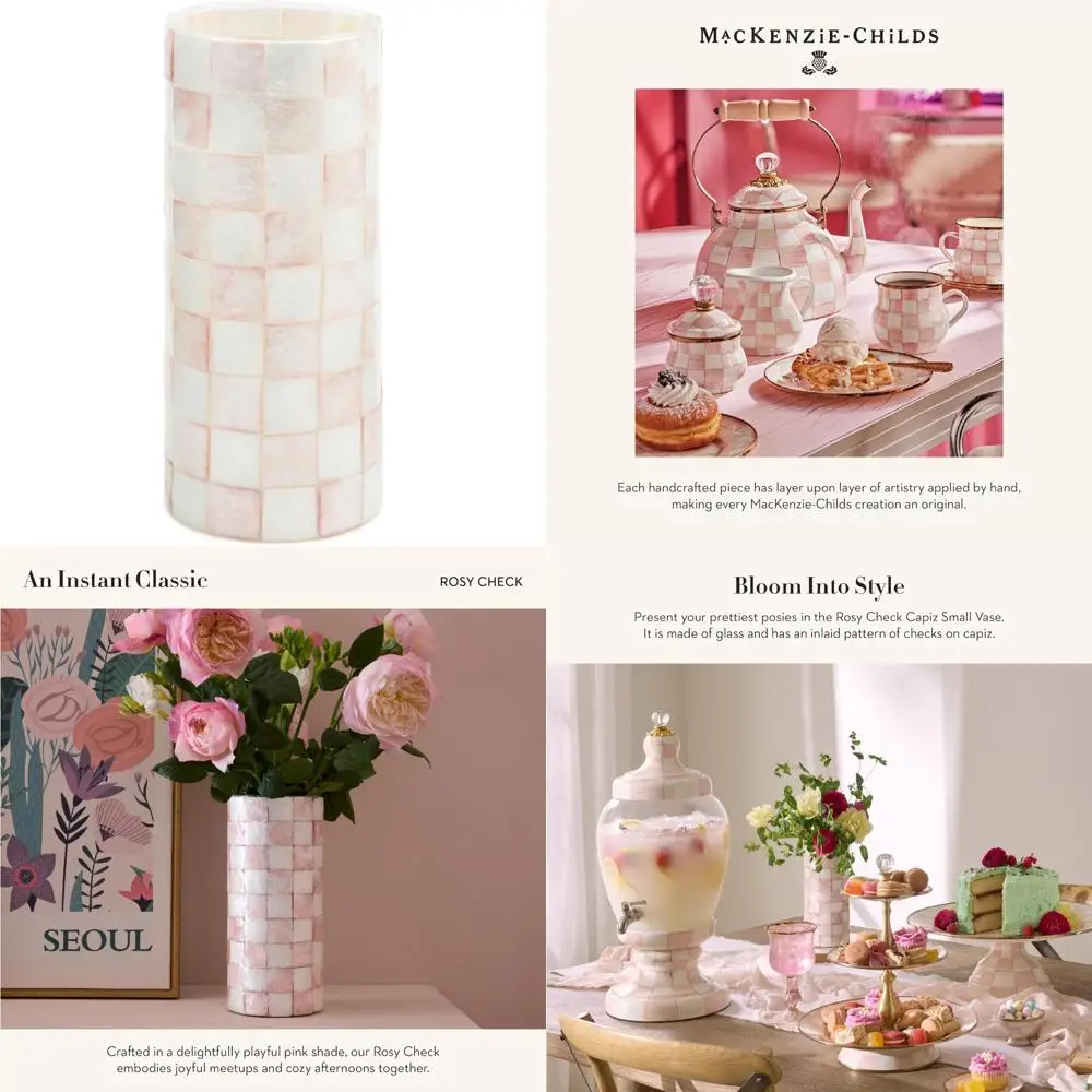 

Capiz Shell Vase, Unique Floral Decoration, Pink and White Checkered Pattern, Small Size, Chic Home Accent