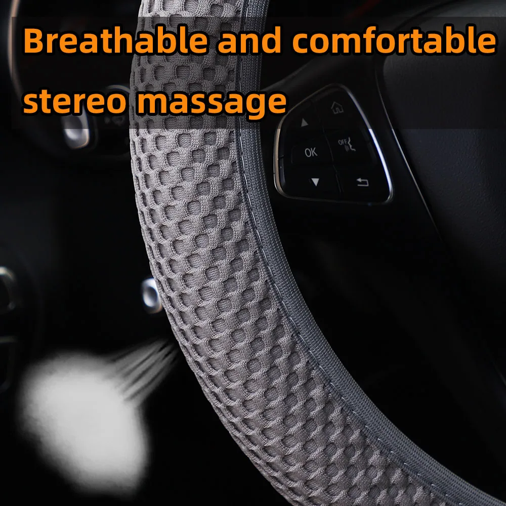 3-teiliges Auto-Massage-Netzstoff Lenkradbezug, Handbremsen- & Griffbezug-Set, atmungsaktiv, ohne Innenring, für 14,5-15 Zoll Zubehör – Detail 9