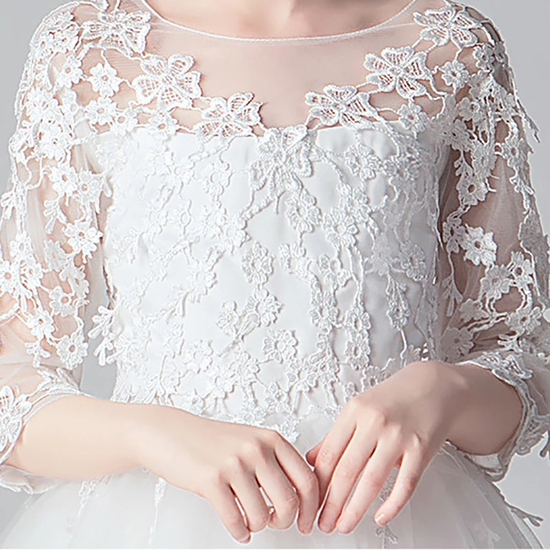 Summer Baby Girl White Floral Princess Dress Children Long Tulle Wedding Party Dress Kids Lace Vintage Clothes New In Dress