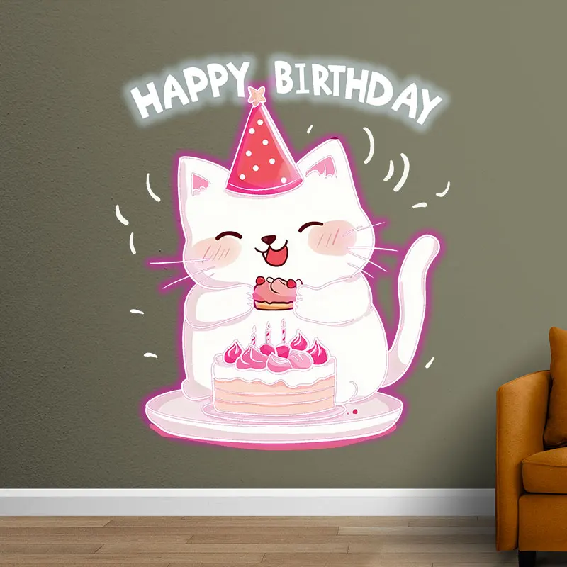 Happy Birthday Cat Home Decor Custom Led Neon Sign