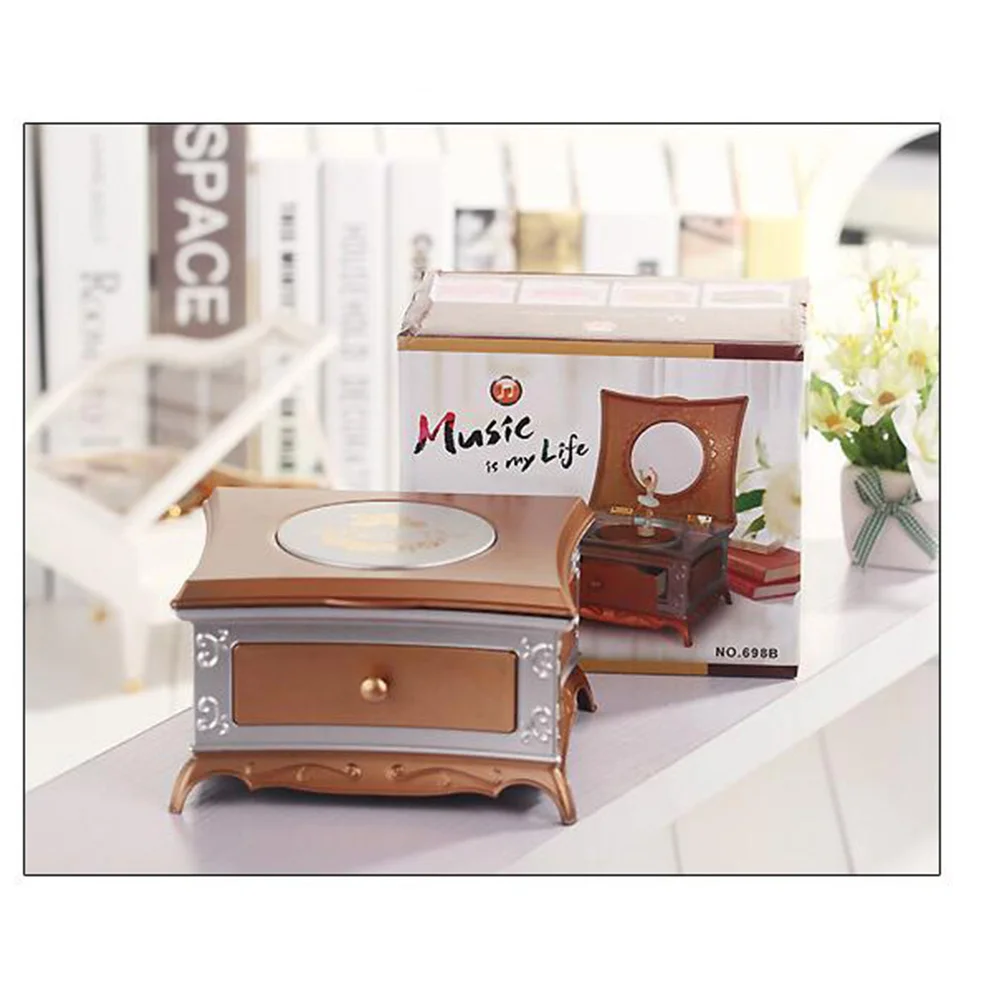 

Golden Music Box Jewelry Box for Girls Premium Classic Dresser with Mirror 3D Storage Space Melody Playing Gift for Her