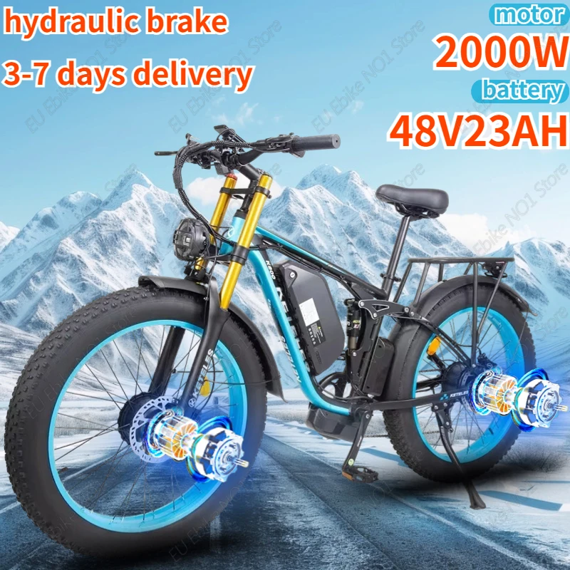 K800 Pro Electric Bicycle 2000W Dual Motor 48V 23AH Battery Hydraulic Brake Mountain Snow E-bike 26*4.0 Fat Tire Electric Bike