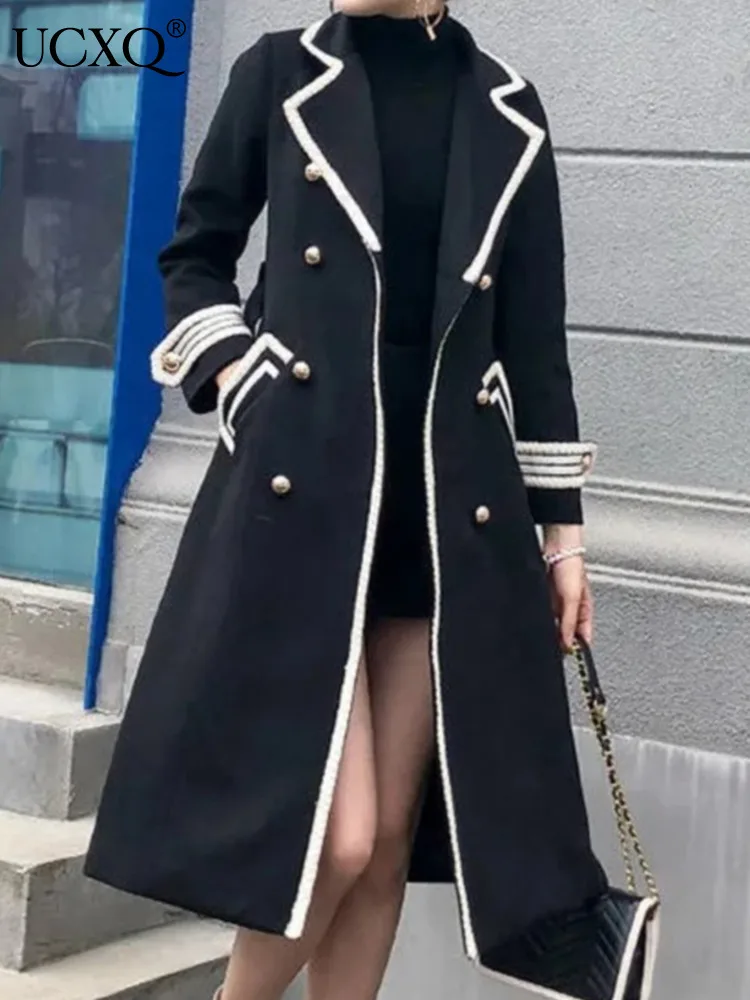 

UCXQ Korea Chic Woolen Overcoat Women Wool Jacket Autumn 2024 Winter Thicken Double-breasted Office Outerwear Trench Coat A4074