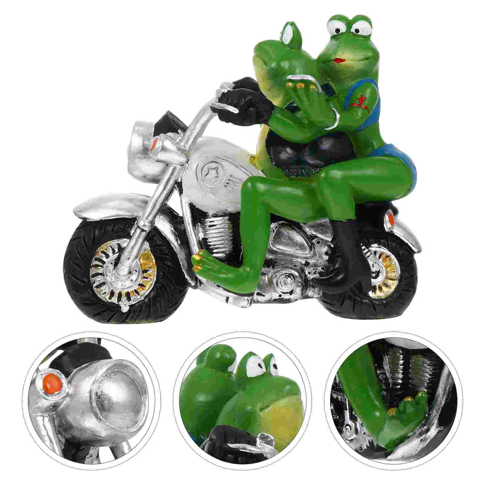 

Ornament Frog Motorcycle Animal Garden Craft Landscape Frogs Figurine Desktop Green Statue Decor