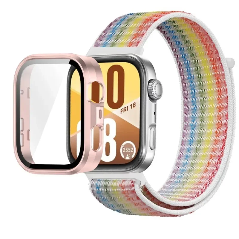 حافظة من النايلون + حافظة PC لساعة Huawei Watch Fit 3/4/4 Pro حافظة واقية مضادة للسقوط + سوار قابل للتنفس لساعة Huawei Watch Fit 4 Pro Band