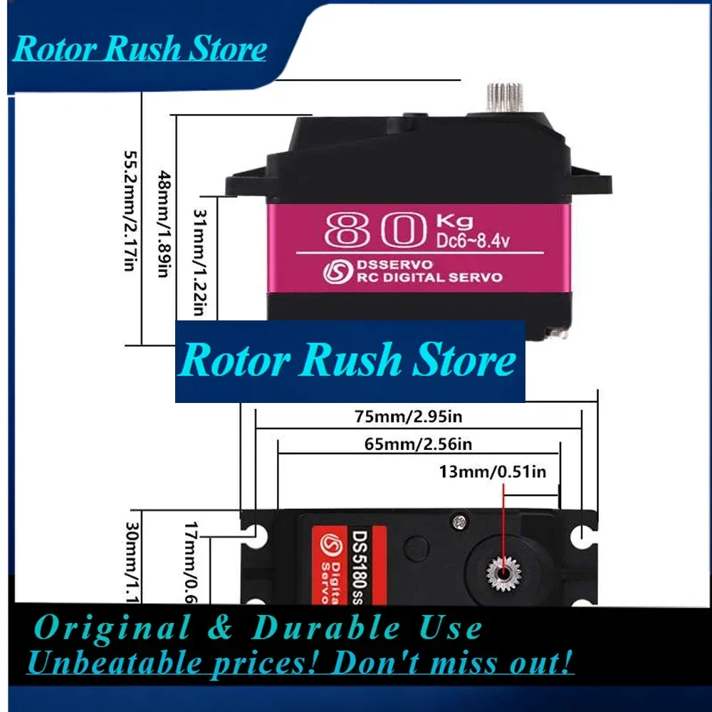 RoRuSDsservo Waterproof DS5180 80KG High Speed Torque Digital  8.4V Metal Gear Motor For Redcat HPI Baja 5B SS 1/5 Scale RC