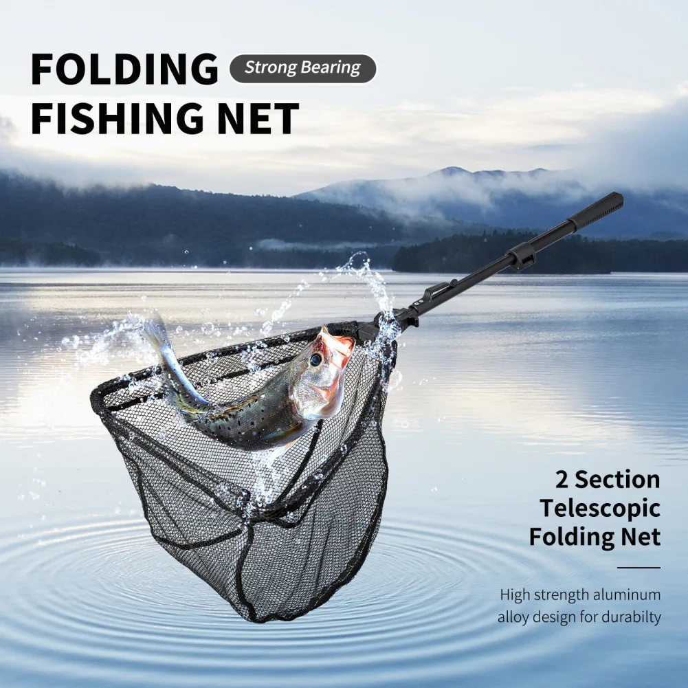 Fishing Landing Net Fishing Net With Handle 2 Sections 37.4in Fishing Landing Net For Outdoor Fishing