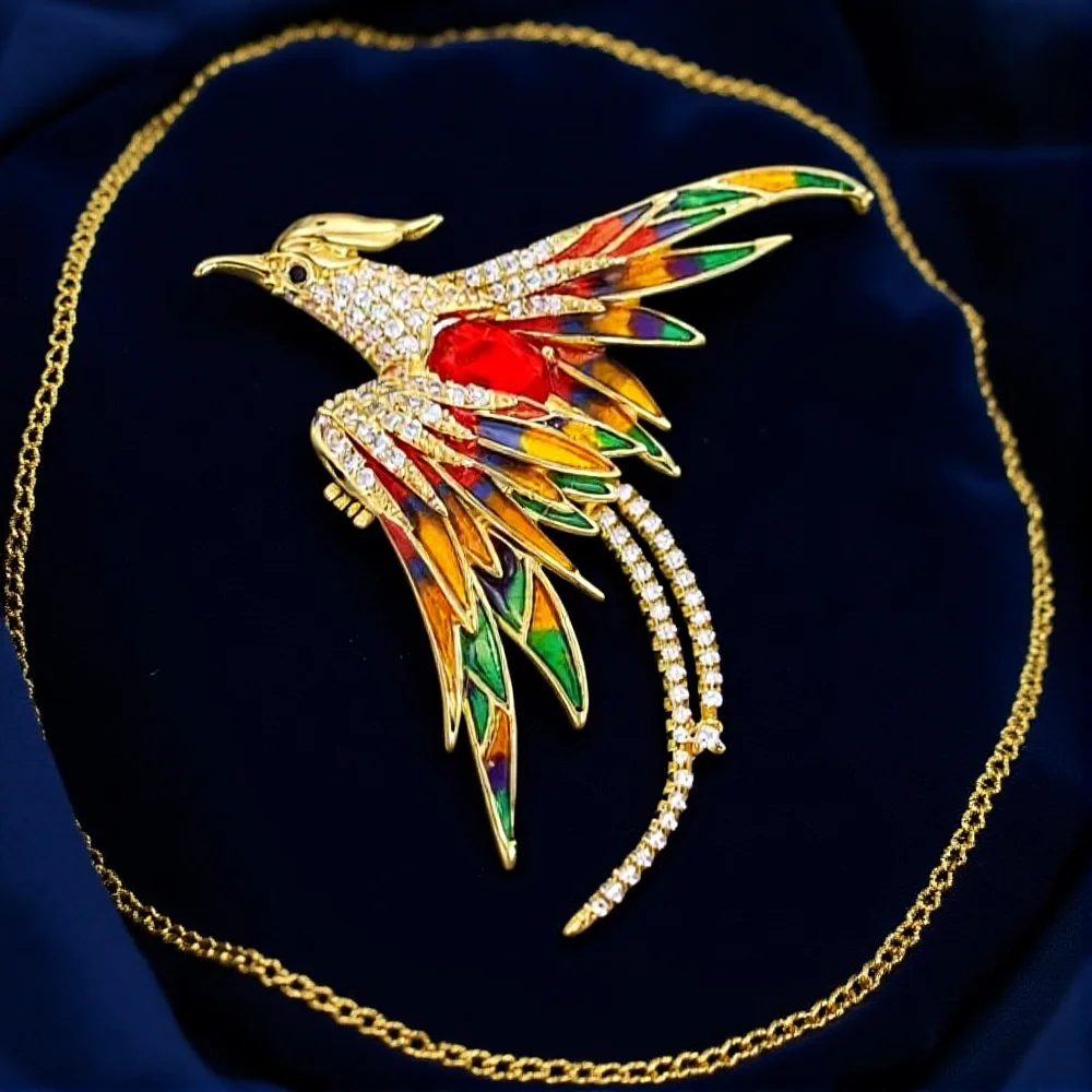 Elegant Phoenix Bird Brooch Colorful Crystal Rhinestone Animal Pins For Women Men Scarf Coat Clothing Accessories Jewelry Gift