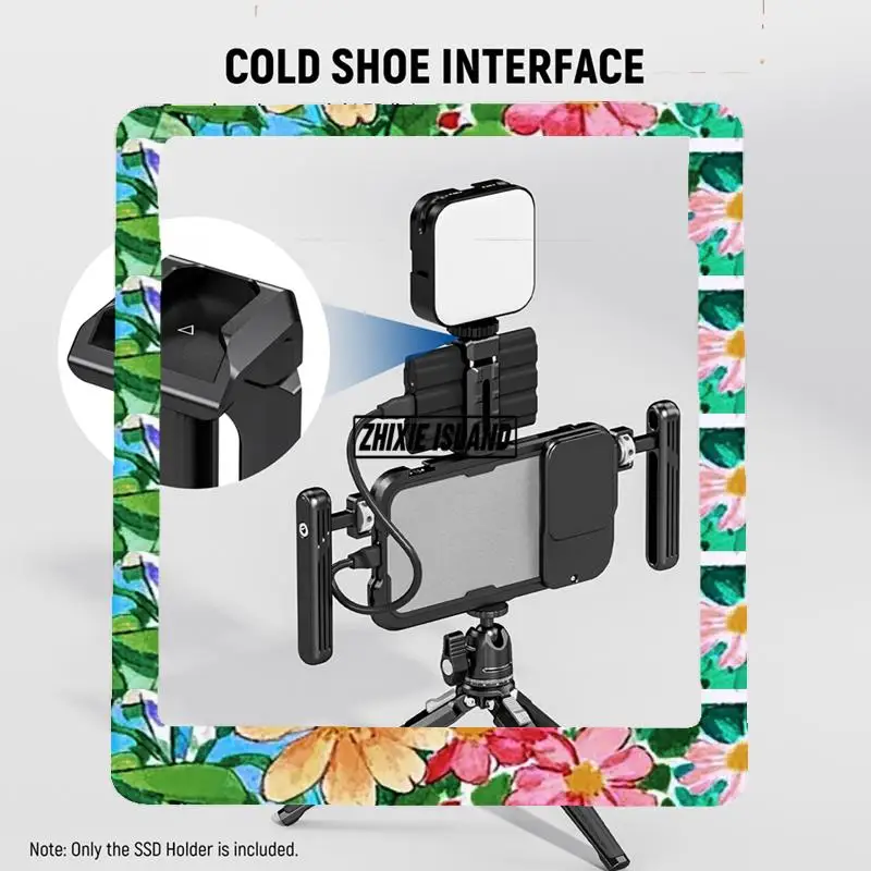 Aluminum Phone SSD  Mount  For Iphone 15 16Pro/Pro Max Cage Adjustable Phone Tripod Mount  Adjustable Phone Tripod Mount