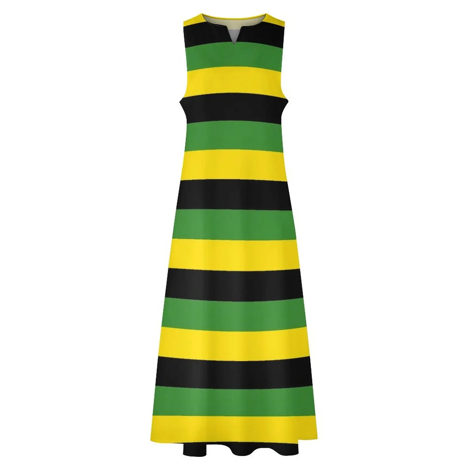 Jamaica Flag Dress Black Yellow Green Stripes Elegant Maxi Dress Street Fashion Bohemia Long Dresses Female Oversized Vestidos