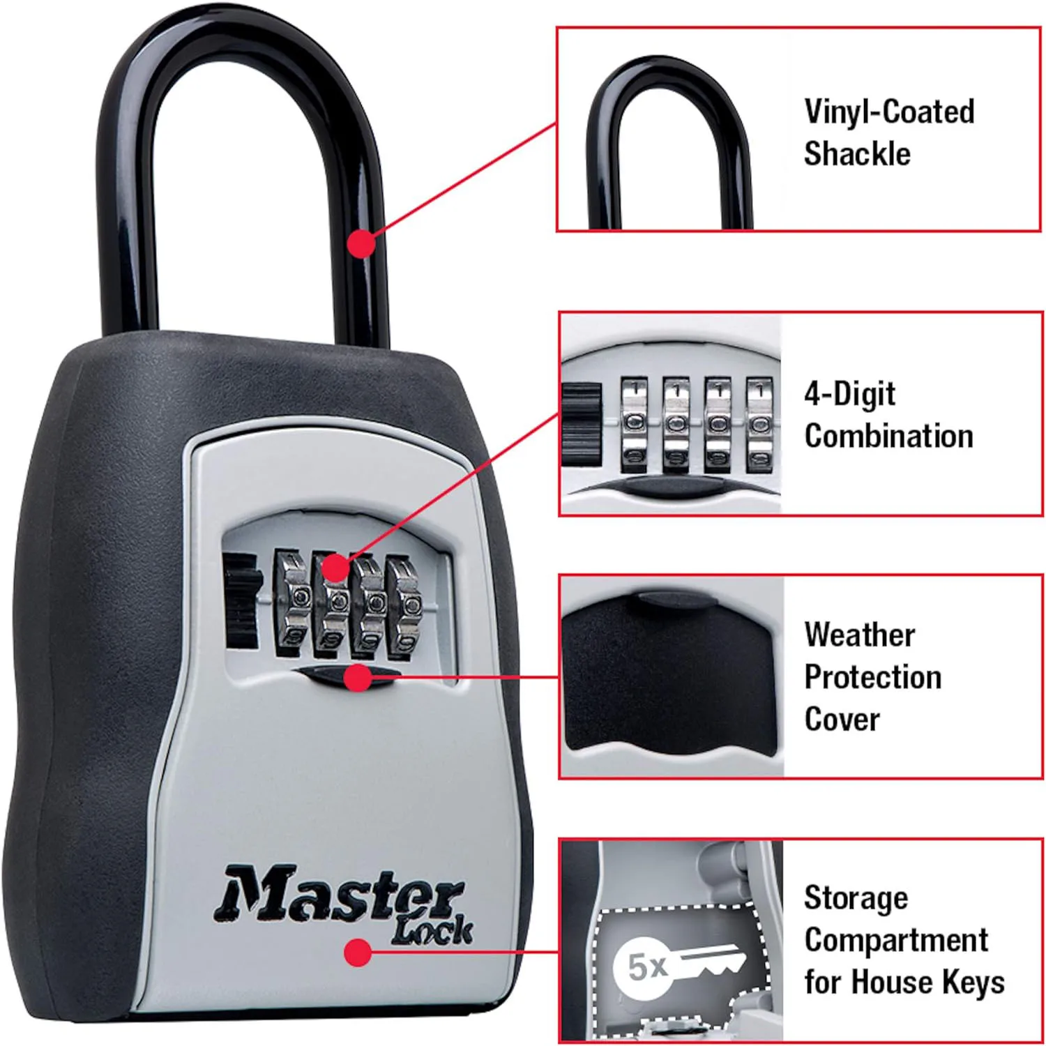 Caja de cerradura de llave Master Lock, caja de cerradura al aire libre para llaves de casa, caja fuerte con cerradura de combinación, caja de llave de contraseña de acero inoxidable