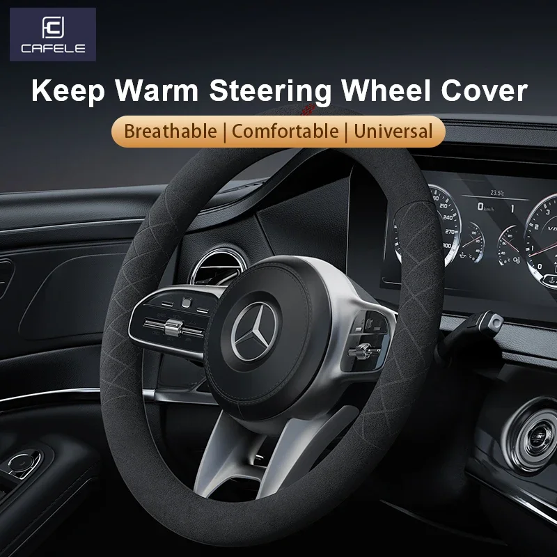 CAFELE Steering Wheel Cover 38cm Diameter Universal Round/D-Shaped Car Steering Wheel Case Comfortable Non-Slip Easy To Install