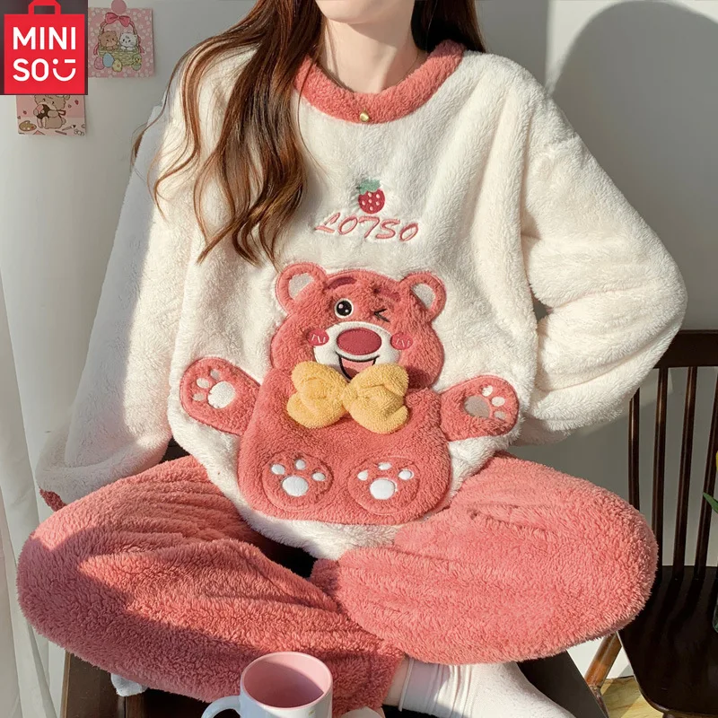 MINISO's new thick coral fleece cute cartoon casual large-size home wear flannel set
