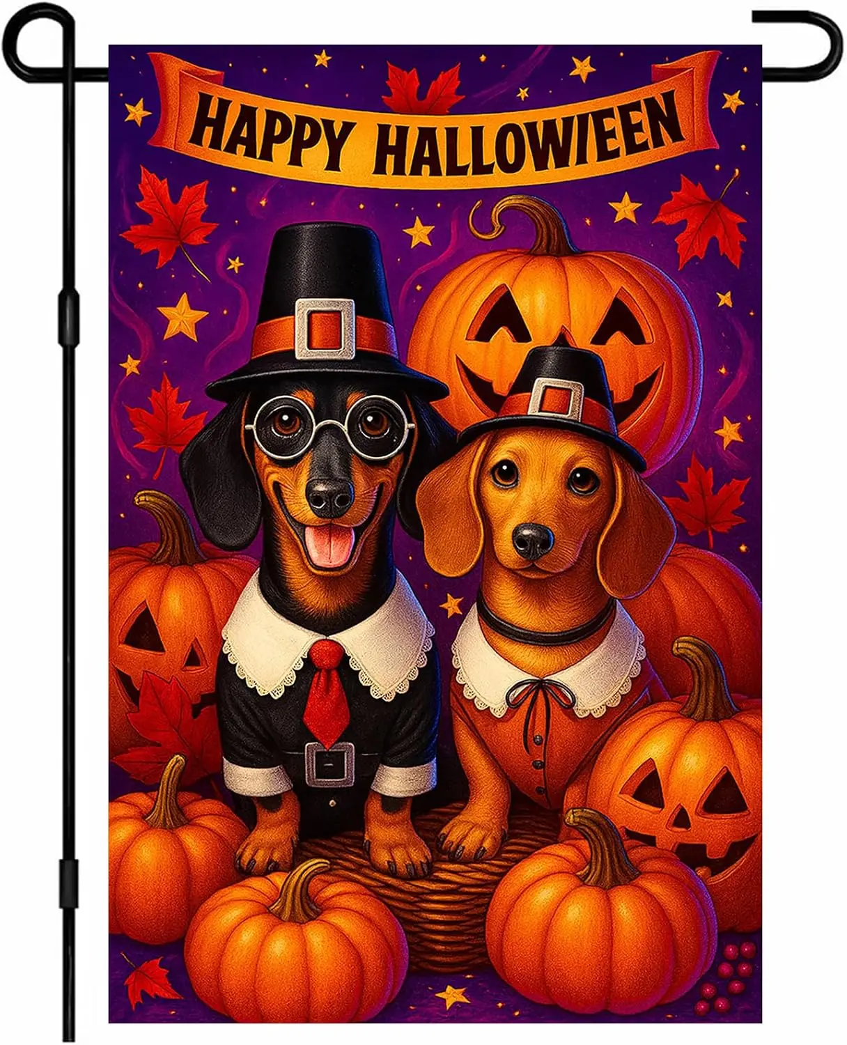 Halloween Dachshund Garden Flag 12x18 Inch Double Sided | Dachshund Dog Pumpkin for front door porch lawn patio fall Hallowe uui
