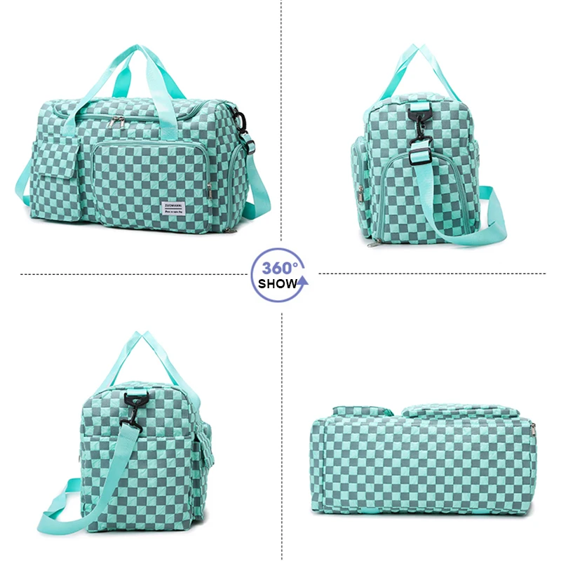 Fashion Large Capacity Checkerboard Pattern Duffle Handbag, Lightweight Travel Luggage Storage Bag, Portable Sports Fitness Bag