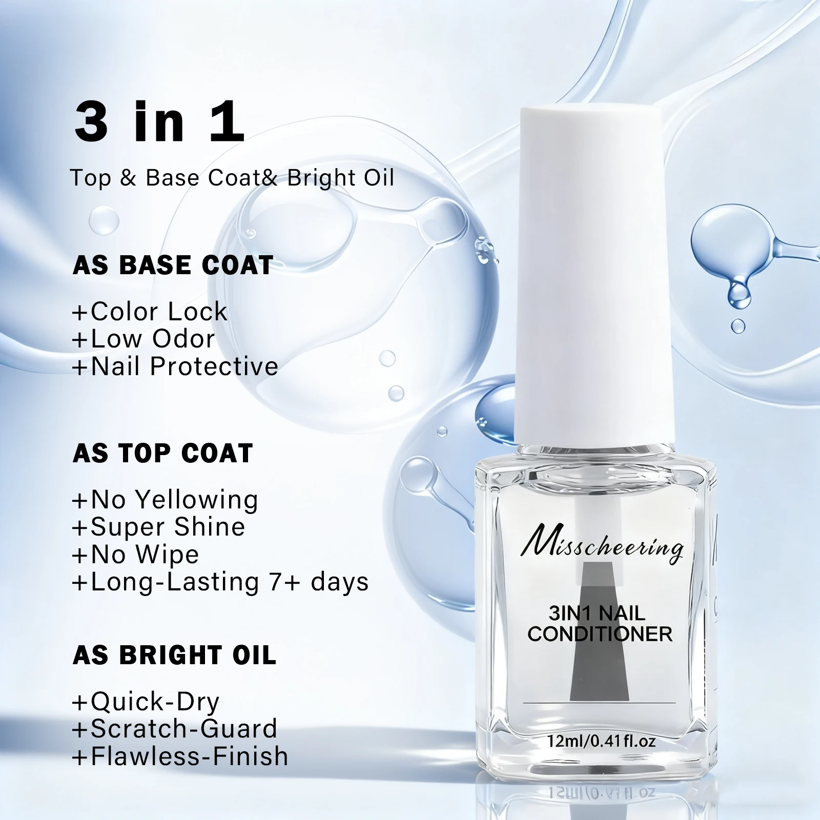 Acondicionador de uñas 3 en 1, 12ML, transparente, Natural, de secado rápido, aceite para el cuidado de las uñas, tratamiento artístico, acabado de manicura