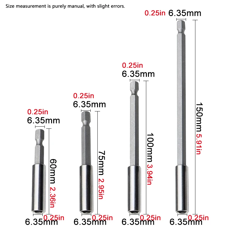 60/75/100/150mm Hexagonal Shank Extension Connecting Rod 1/4 Quick Change Hexagonal Shank Extension Rod Screwdriver Joint