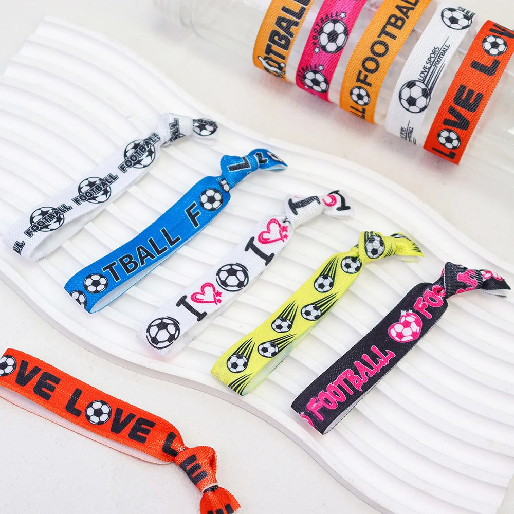 

20Pcs Sports Soccer Football Printed Knotted FOE Hair Ties Ponytail Headband Holder Hair Band Bracelet DIY Hair Accessories