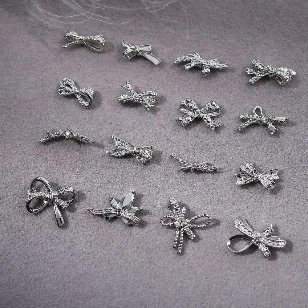 10pcs 3D Nail Art Decor Rhinestones Ribbon Bow Shaped Nail Charms Exquisite Metal Alloy Manicure Decoration Women