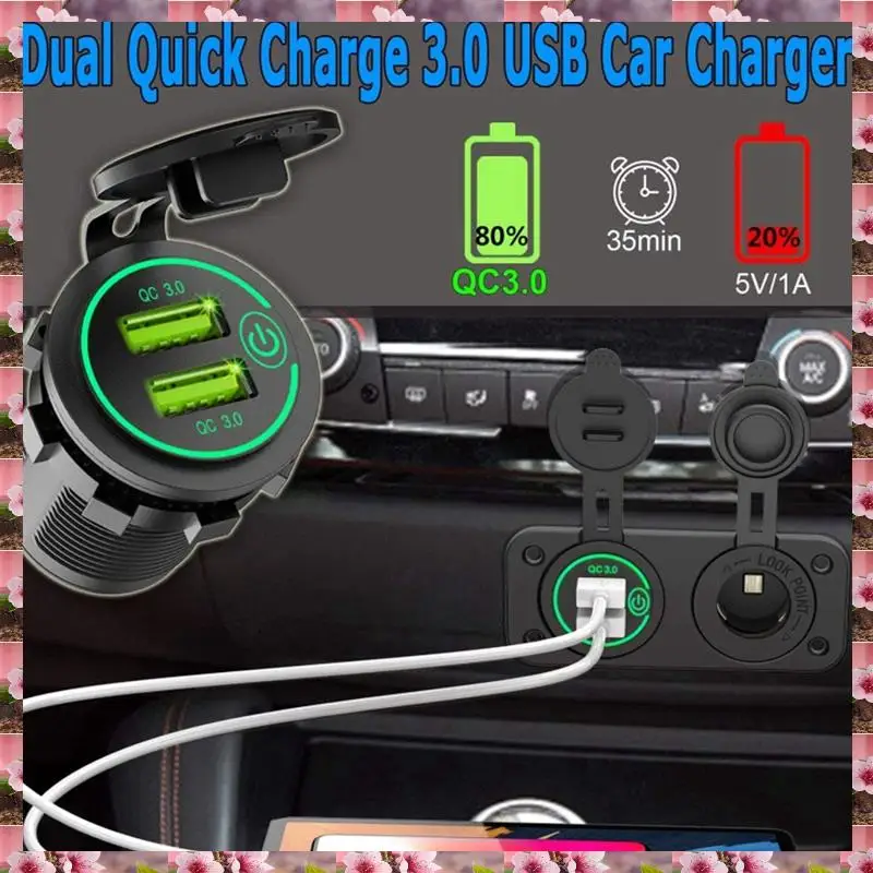 

2025 2X QC 3.0 Dual USB Car Charger C-Igarette Lighter Socket 12V Fast Charger With Contact Switch For Boat Motorcycle Truck,2X