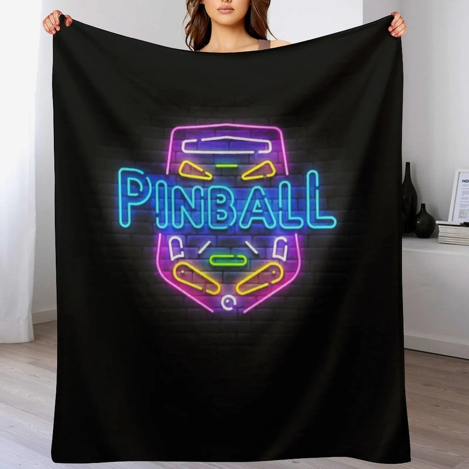 

Retro Neon Pinball Player, Pinball Lovers Gift Throw Blanket wednesday Luxury Blankets