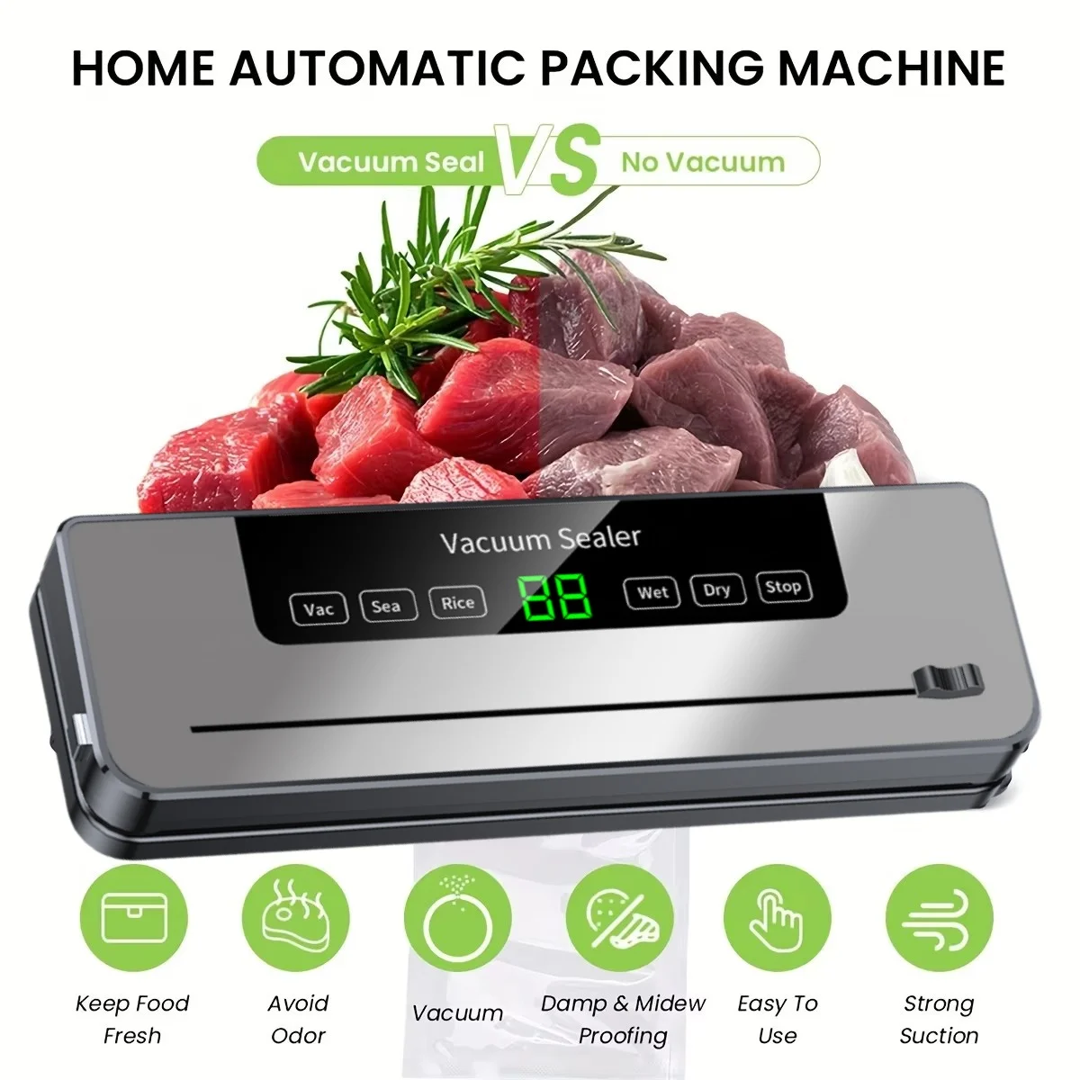 Electric Vaccum Sealer 110V/220V Dry/Wet Food Packaging Machine Bag Sealing with UV Sterilizing Bag Cutter Vacuum Sealer