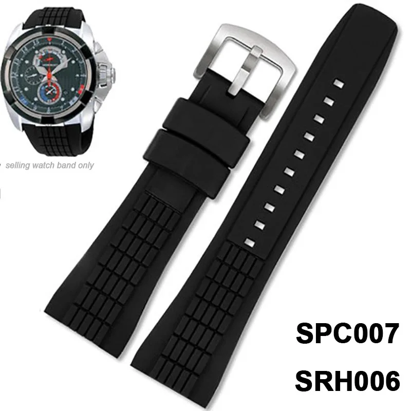 

For Seiko VELATURA/SRH 006 013 SPC007 Rubber WatchBand Waterproof 26mm Black Silicone With Stainless Steel Buckle Sports Strap