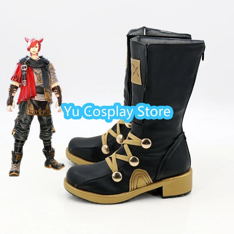 G'raha Tia Cosplay PU Sapatos De Couro, Botas De Carnaval De Halloween, Custom Made Props, Jogo FF14