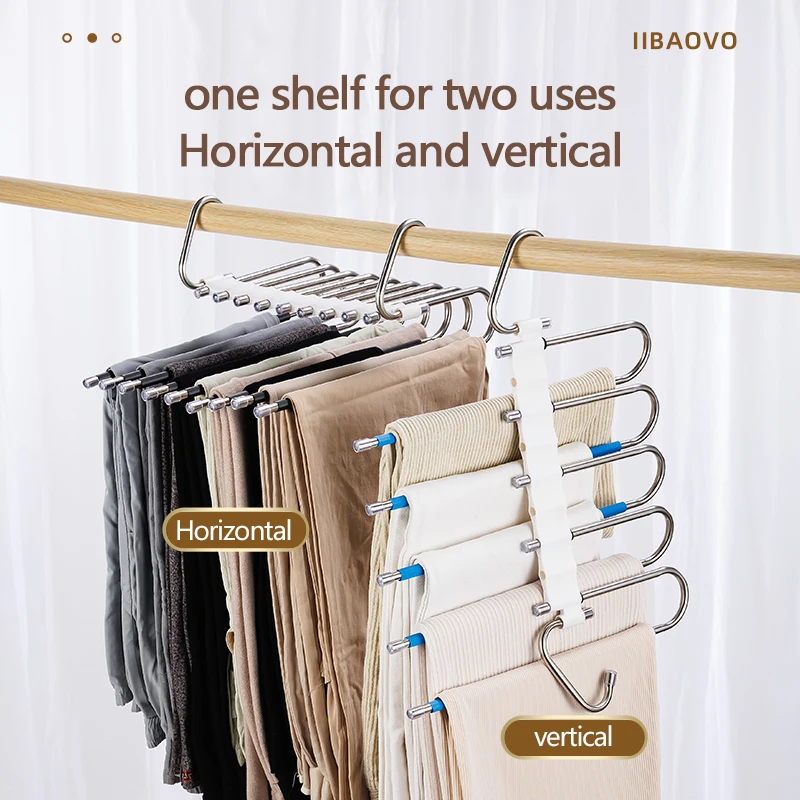 

5/9 storey Retractable Trouser Rack Folding Multi-functional Multi-layer Hanger Home Storage Clothes Drying Rack