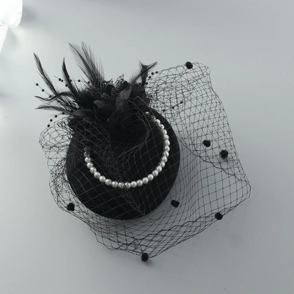 New Elegant Bridal Headwear Pearl Flower Vintage Pillbox Hats Mesh Temperament Fascinators Hat For Women