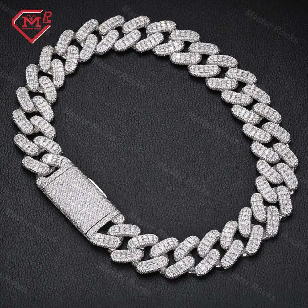 Heavy Big Guy 28mm Cuban Link Chain Baguette 925 Sterling Silver Iced Out Moissanite Cuban Link Chain