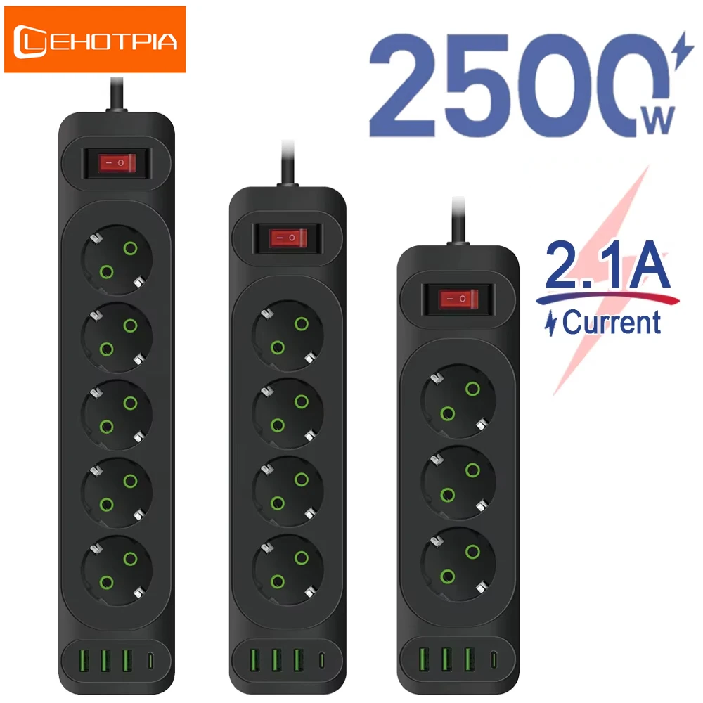 

2500 Вт, вилка европейского стандарта, удлинитель переменного тока, многофункциональный удлинитель, розетка европейского стандарта, сетевой фильтр с зарядкой 3 USB-портами