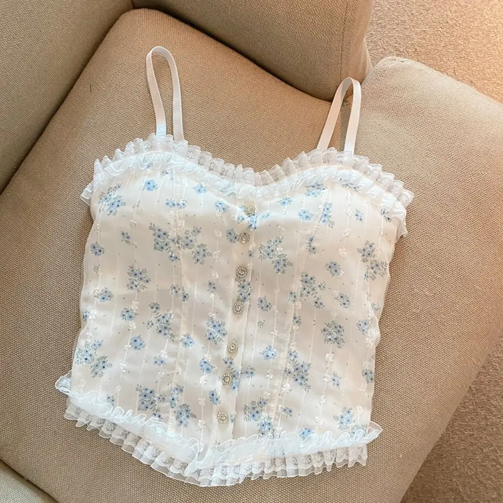 

Fashion Lace Floral Crop Top Sleeveless Bralette Sweet Flower Vest Girl's Tank Top Women's Top Bra with Pads Camisole Girl