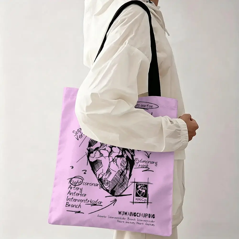 Human Heart Simplicity Storage Bags Women's Canvas Tote Bag Large Capacity Reusable Shoulder Handbag For Shopping