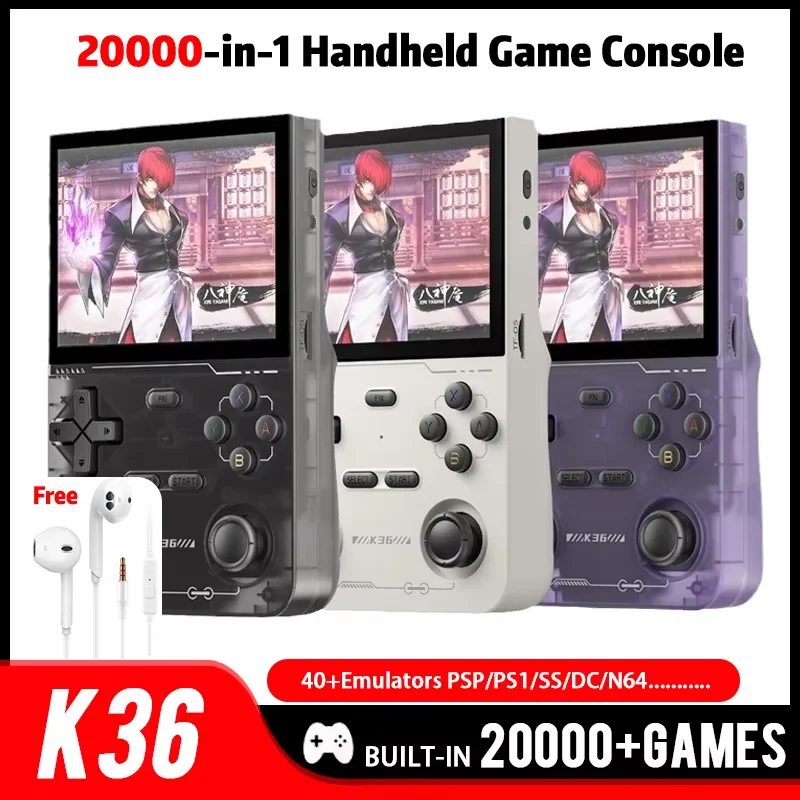 

Open Source K36 Console Retro Handheld Video Game Console 3.5 Inch IPS Screen 20000 Games Emulator for PS1/PSP/DC/N64/SS Games