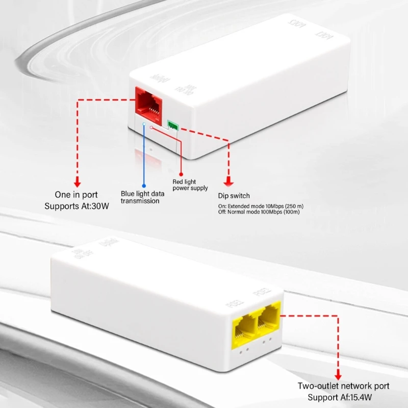 POE Splitter Extender da 1 a 2 porta 200 Mbps Strumento espansione della rete rapida