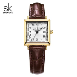 Shengke New Design Ladies Quartz Watches Fashion Square Elegant Women Wristwatches Top Luxury Leather Strap Female Gifts Clock