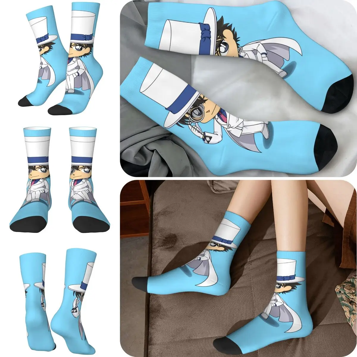 Anime Detective Conan Fibra de poliéster de alta elasticidad acogedor Unisex senderismo felices calcetines con impresión en color 3D