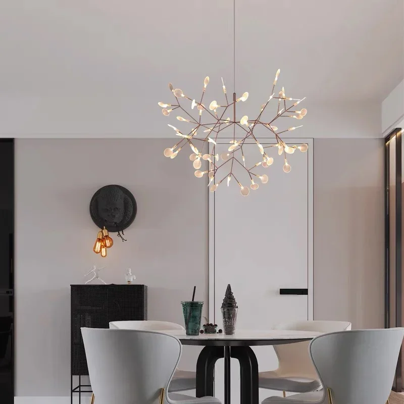 Imagem -04 - Nordic Heracleum Candelabro com Anel Lâmpada Firefly Ouro Rosa Preto Branch Design Sala de Estar Cozinha Corredor Pós-moderno