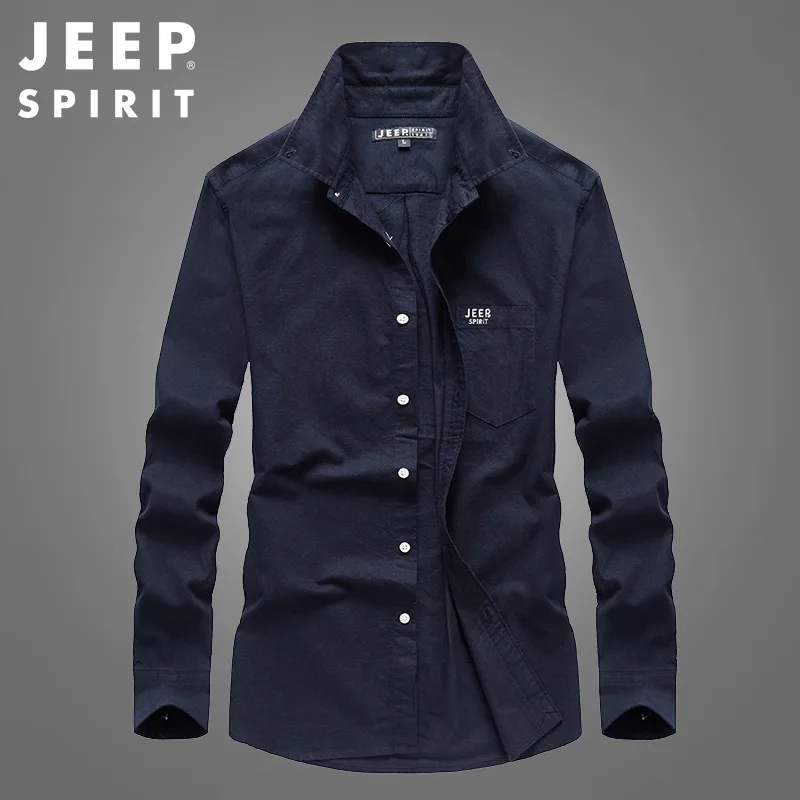 JEEP SPIRIT spring and summer new men solid color long-sleeved shirt simple fashion all-match top casual urban cardigan clothing